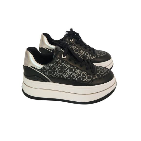 New Michael Kors Hayes Metallic Empire Monogram Leather Trainer 6.5M - Picture 1 of 7
